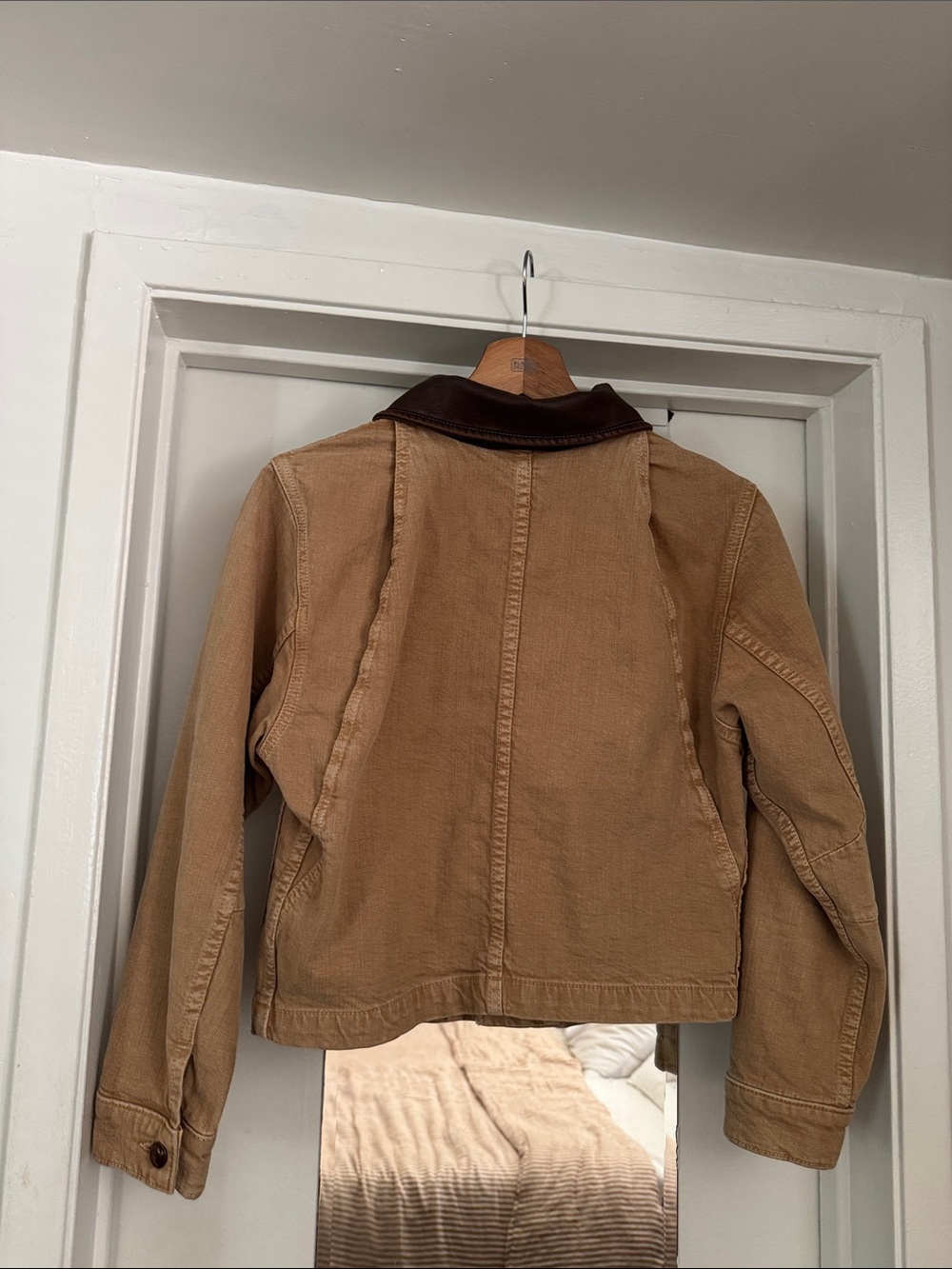 MOTHER DENIM Brown Canvas Work Jacket with Dark Brown Leather Collar - Picture 4 of 4